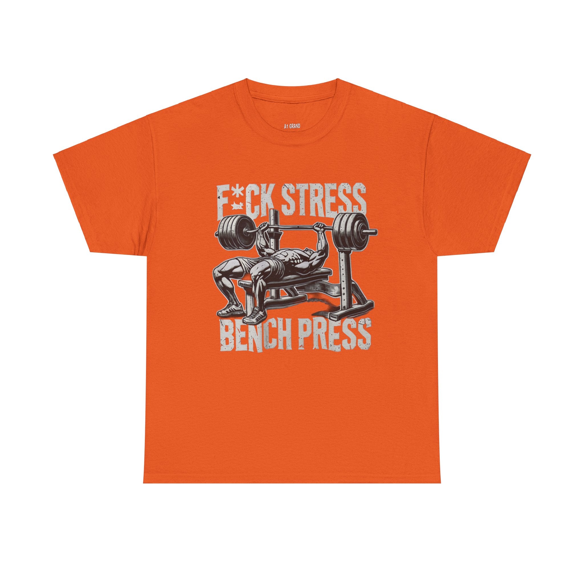 Gym Motivation Unisex Heavy Cotton Tee - "F*CK STRESS, BENCH PRESS"