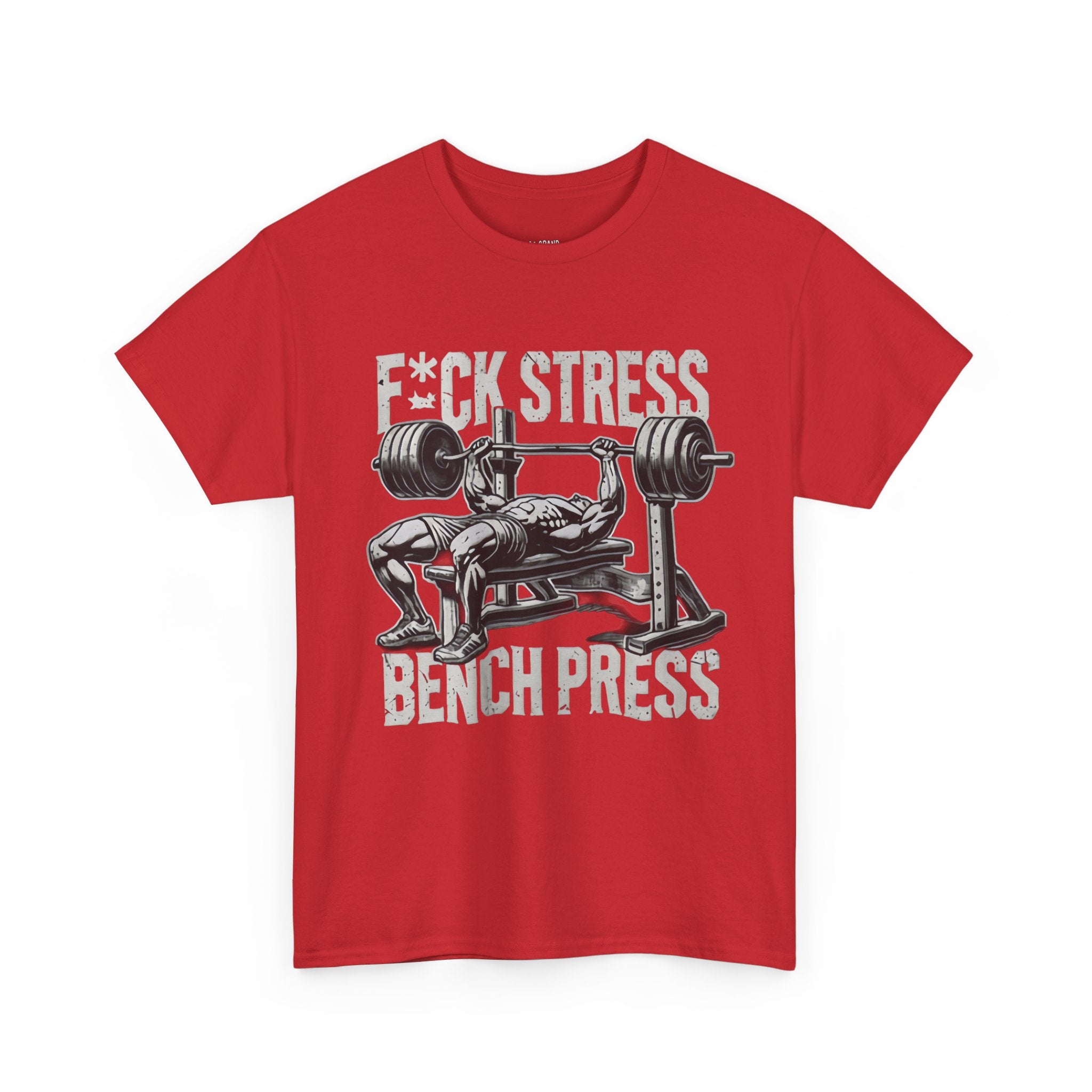 Gym Motivation Unisex Heavy Cotton Tee - "F*CK STRESS, BENCH PRESS"