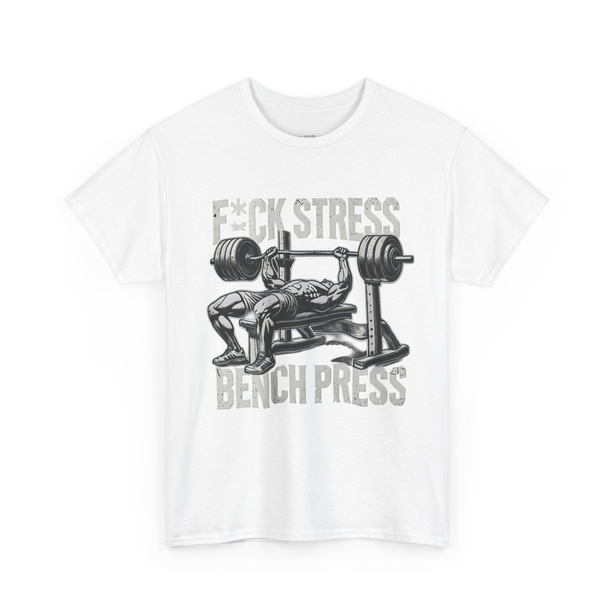 Gym Motivation Unisex Heavy Cotton Tee - "F*CK STRESS, BENCH PRESS"