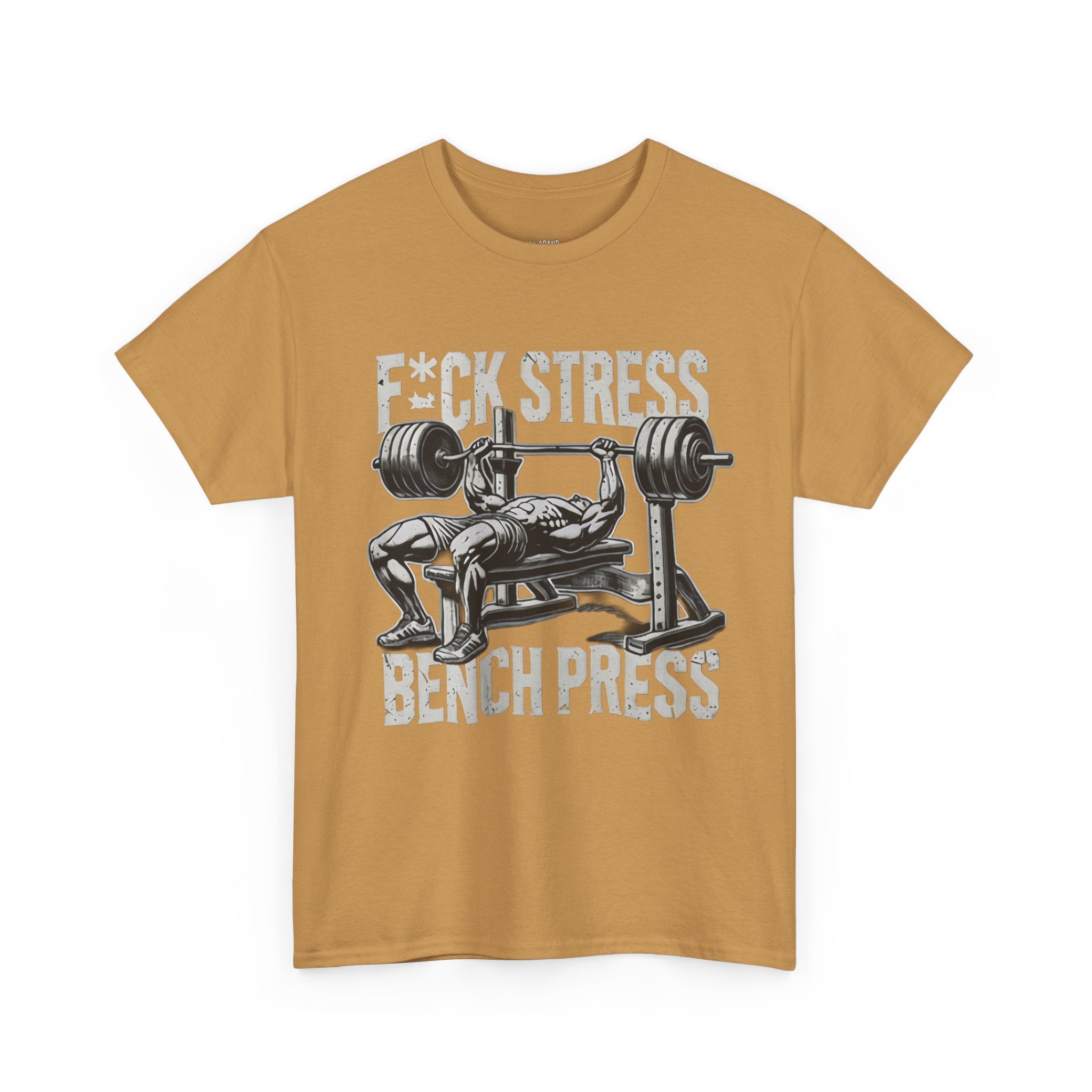 Gym Motivation Unisex Heavy Cotton Tee - "F*CK STRESS, BENCH PRESS"