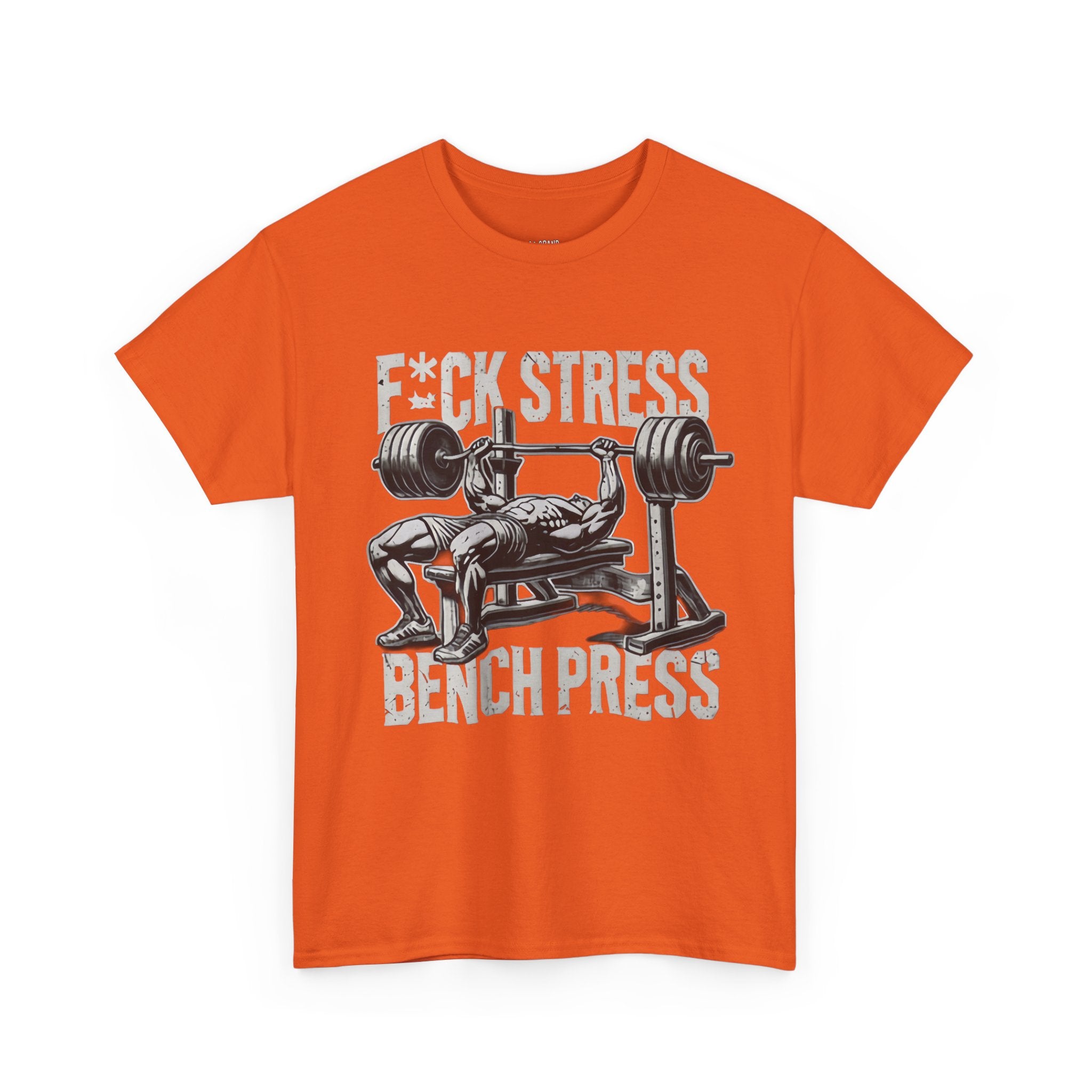 Gym Motivation Unisex Heavy Cotton Tee - "F*CK STRESS, BENCH PRESS"