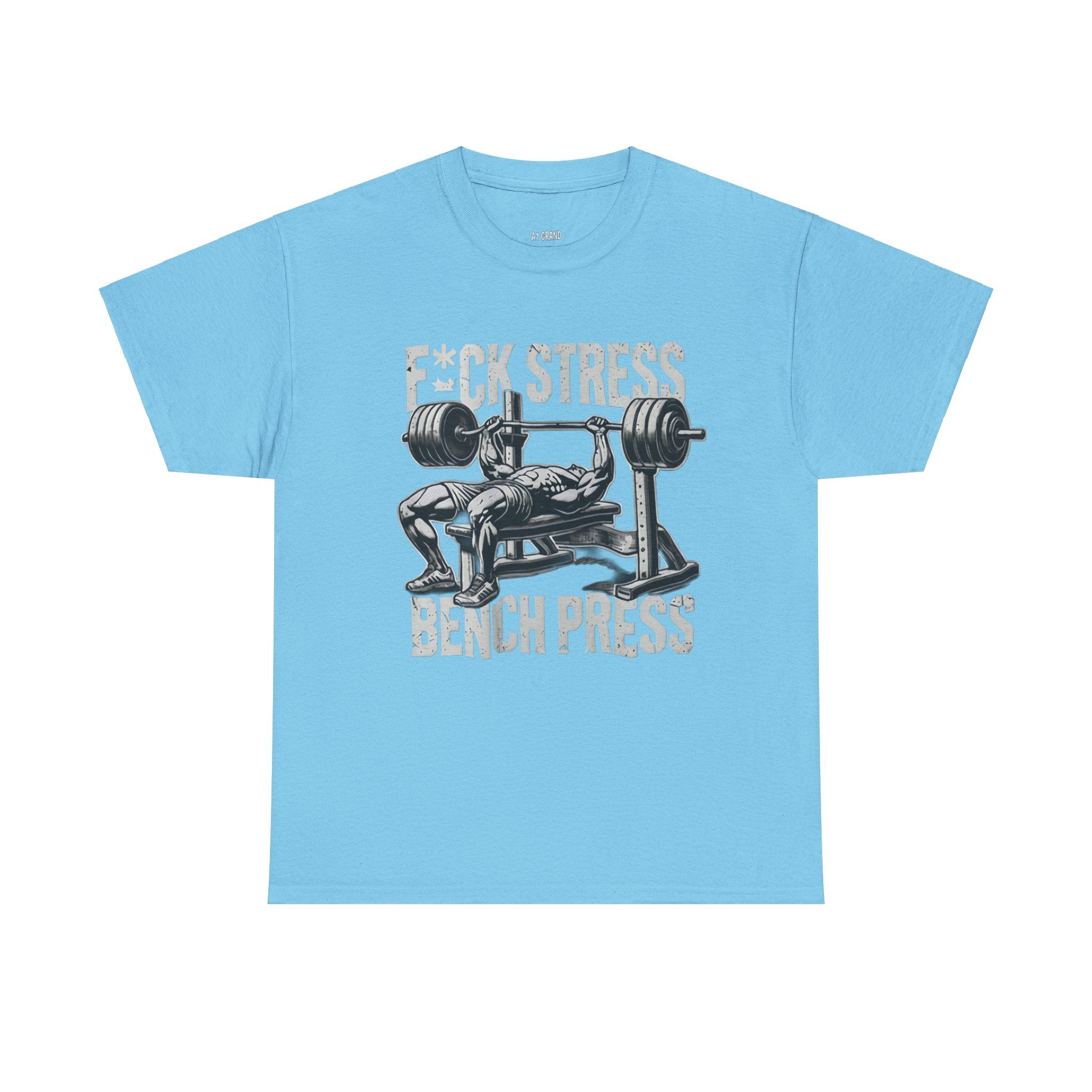 Gym Motivation Unisex Heavy Cotton Tee - "F*CK STRESS, BENCH PRESS"