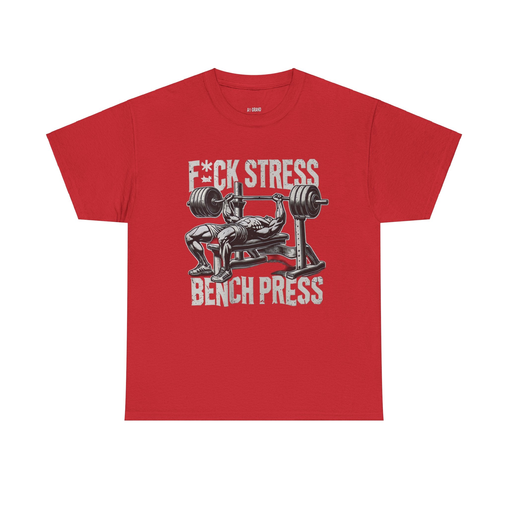 Gym Motivation Unisex Heavy Cotton Tee - "F*CK STRESS, BENCH PRESS"