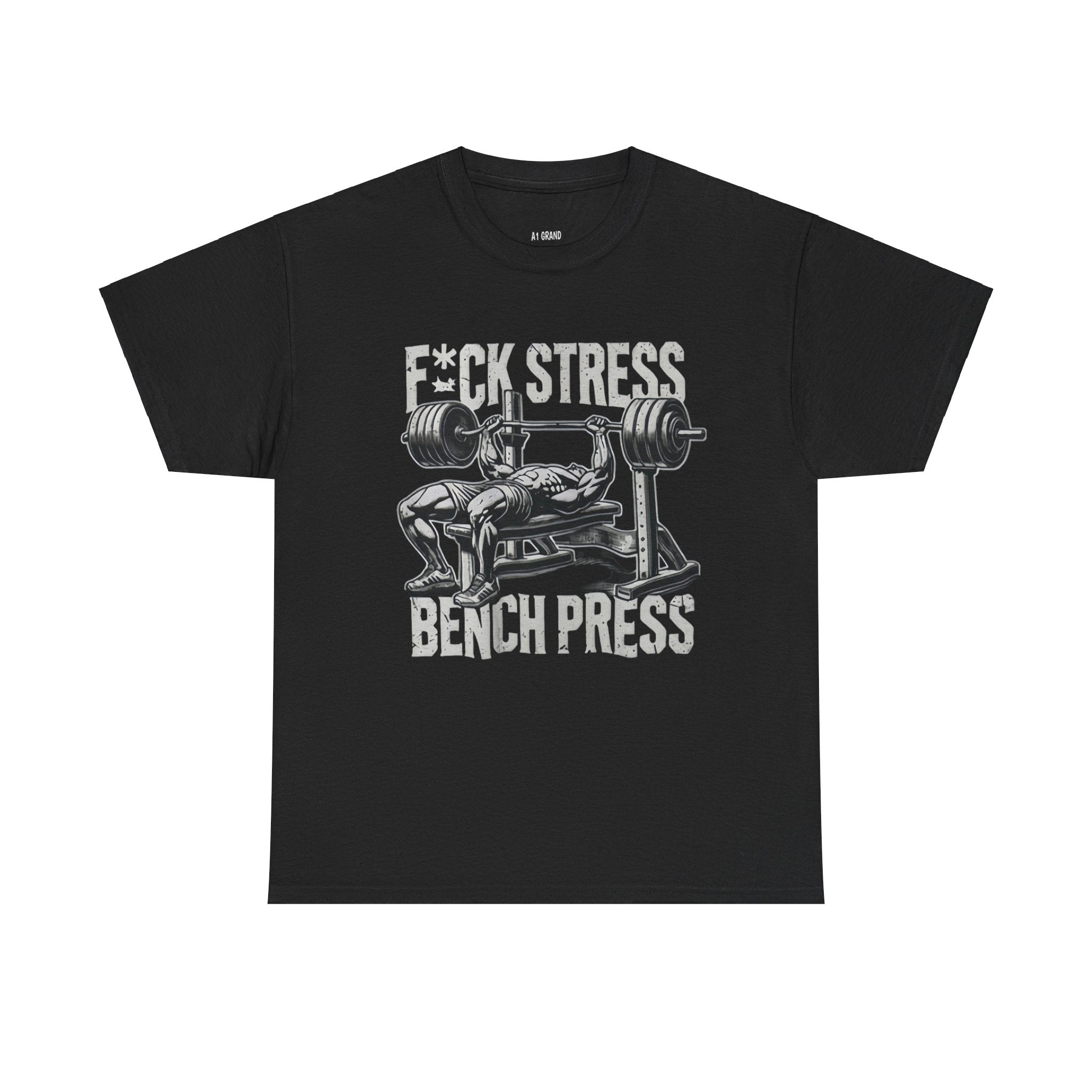 Gym Motivation Unisex Heavy Cotton Tee - "F*CK STRESS, BENCH PRESS"