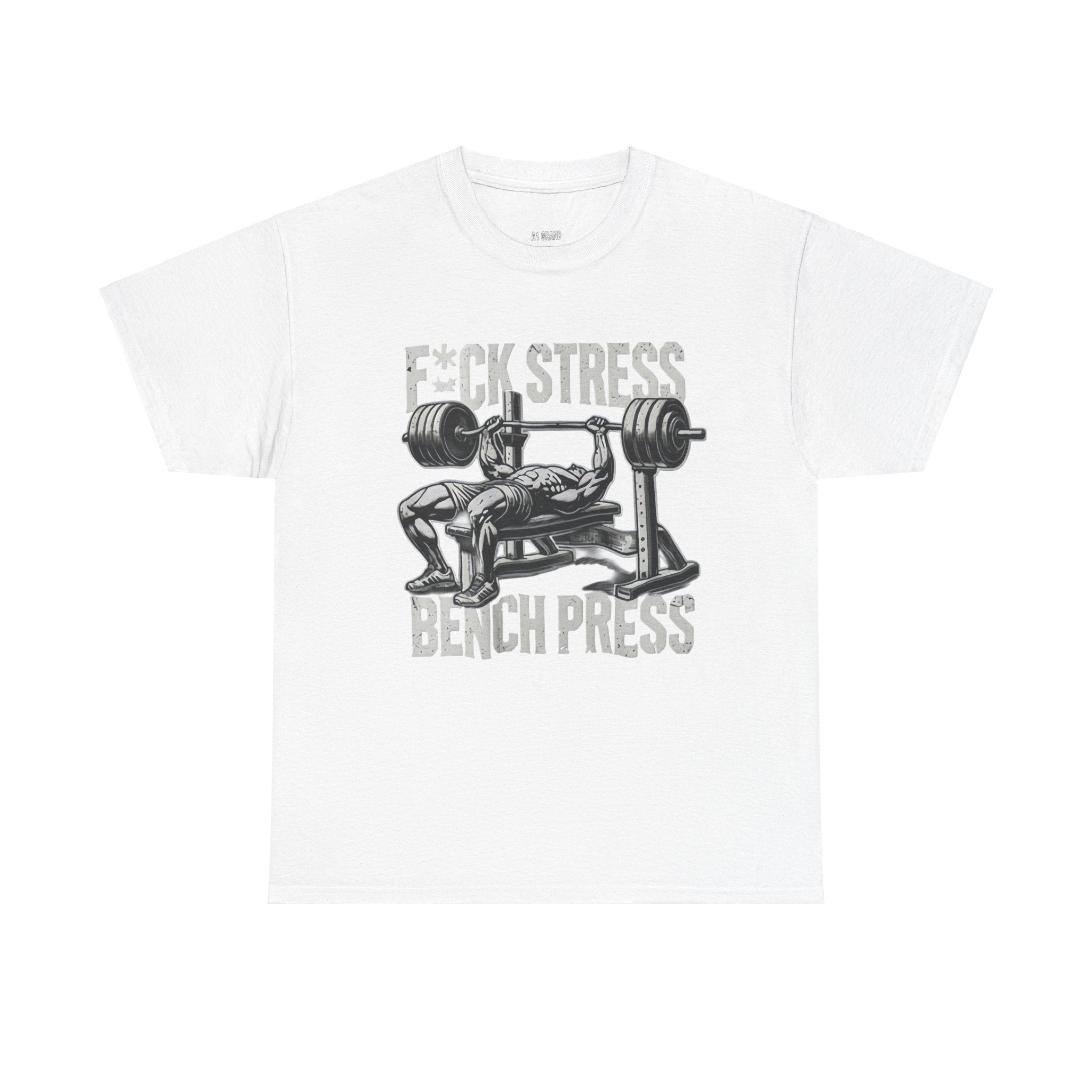 Gym Motivation Unisex Heavy Cotton Tee - "F*CK STRESS, BENCH PRESS"