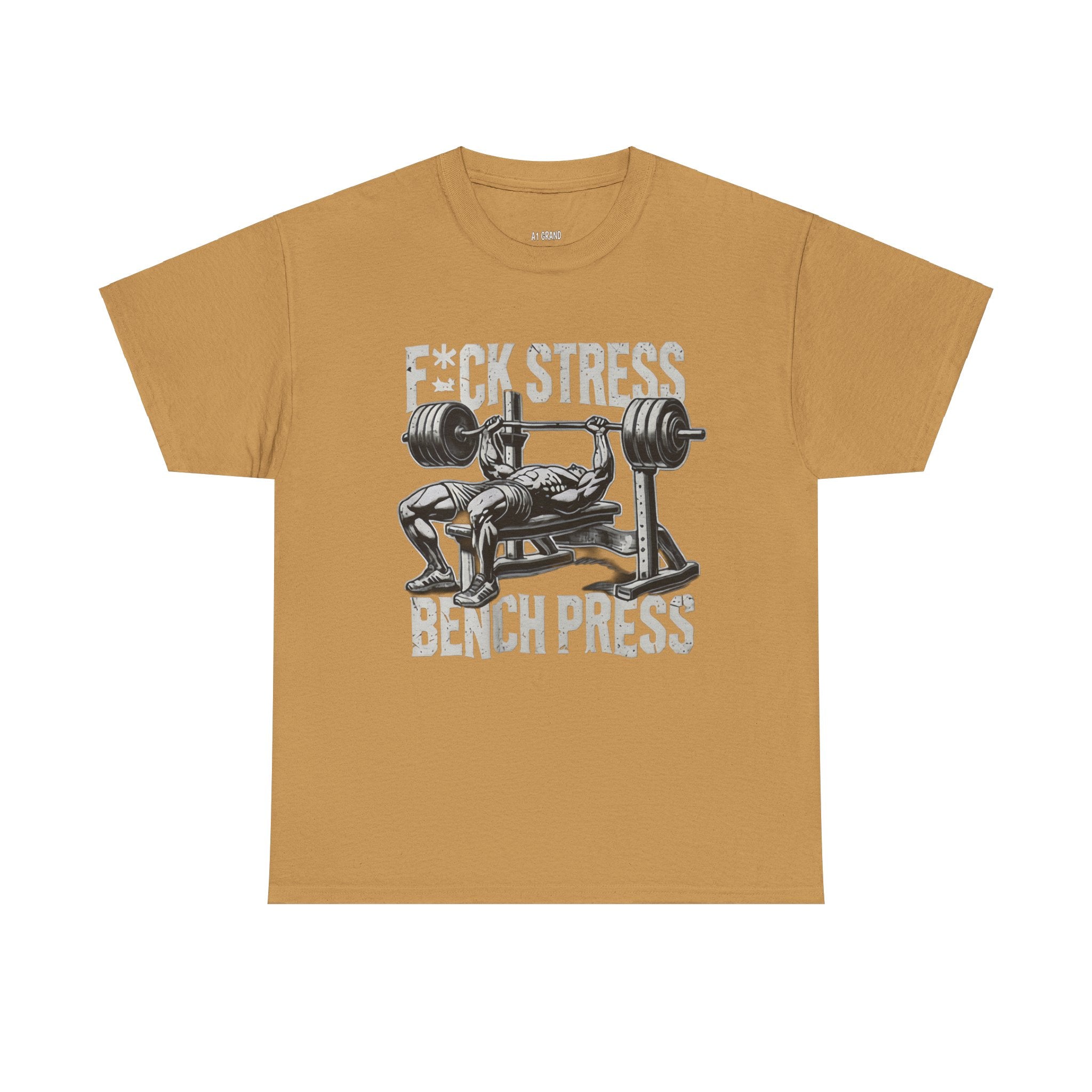 Gym Motivation Unisex Heavy Cotton Tee - "F*CK STRESS, BENCH PRESS"