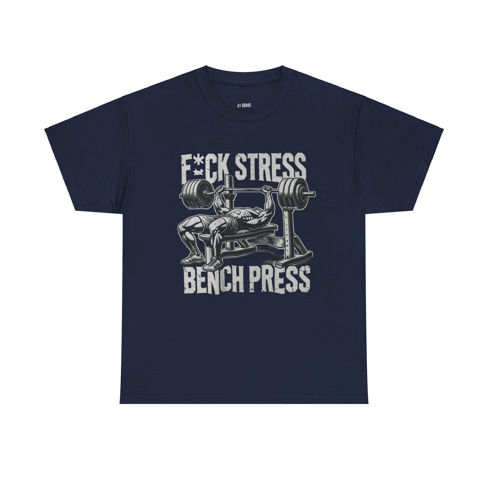 Gym Motivation Unisex Heavy Cotton Tee - "F*CK STRESS, BENCH PRESS"