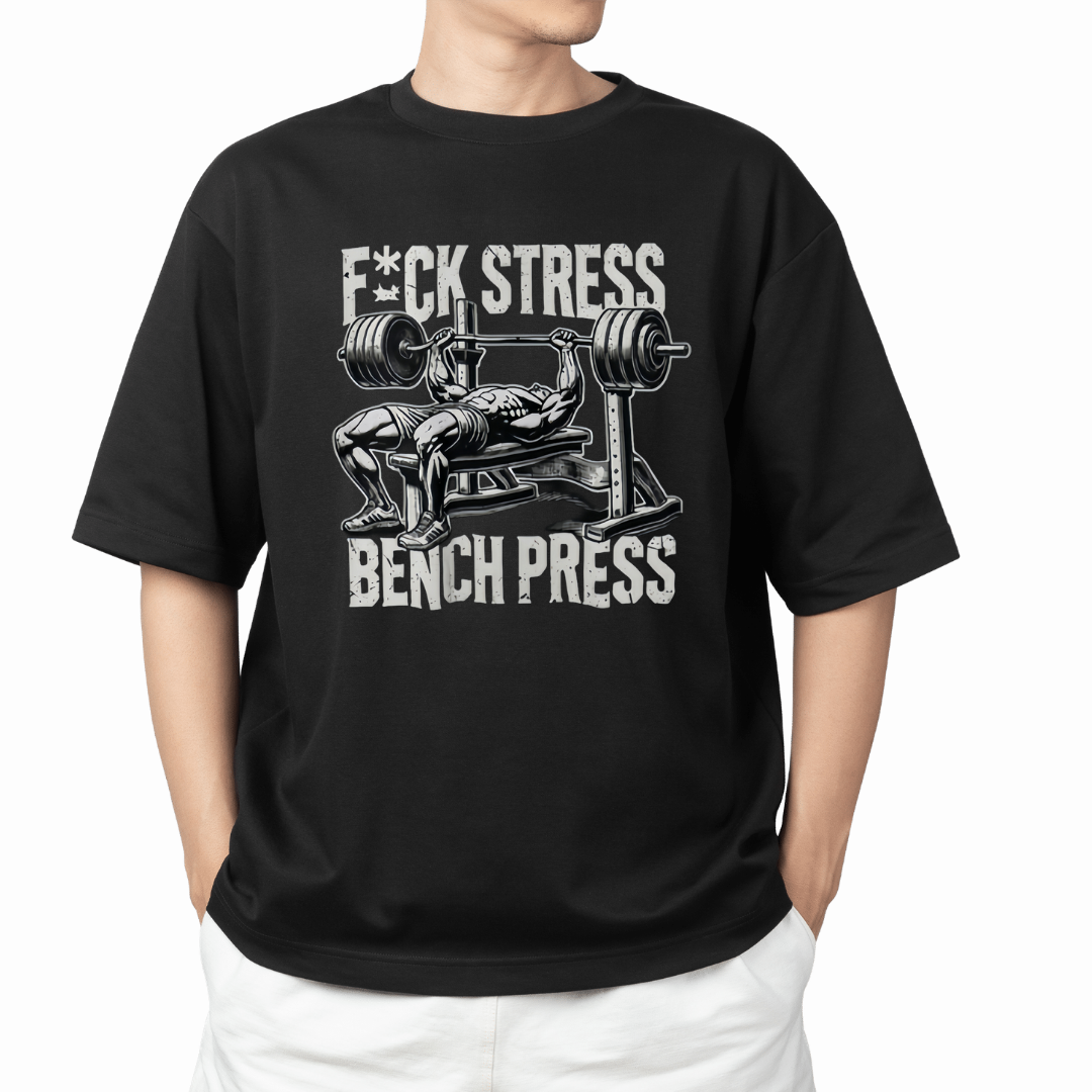 Gym Motivation Unisex Heavy Cotton Tee - "F*CK STRESS, BENCH PRESS"